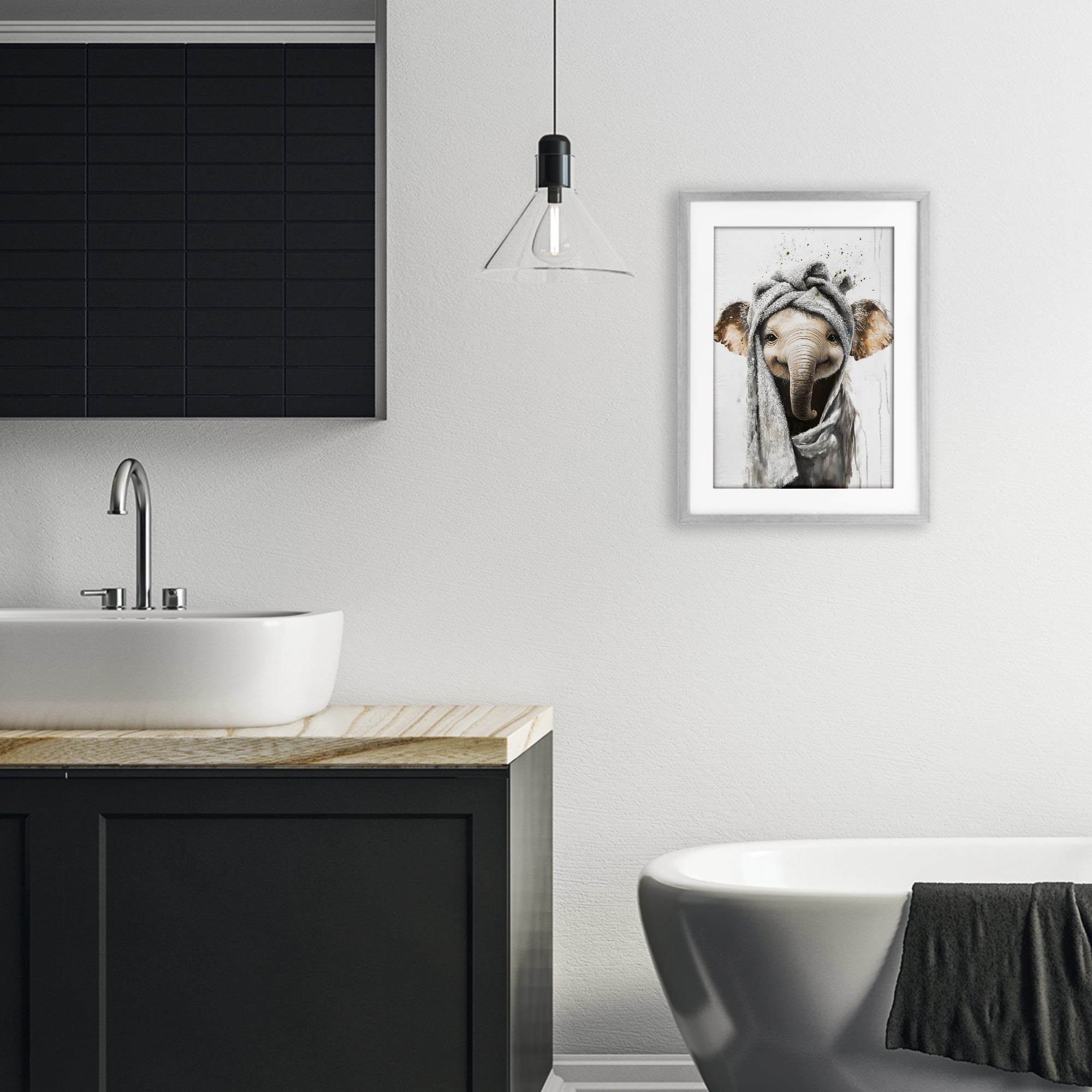 Stupell Industries Squeaky Clean Elephant Gray Framed Print Under Glass, design by Tina LeCour