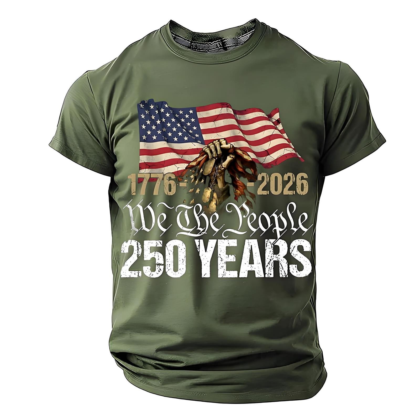 Puliio Mens Usa 250Th Anniversary T-Shirt Celebrating 1776-2026 Patriotic American Flag Graphic Tee 250 Years Together Commemorative Apparel For Men（Army Green,L)
