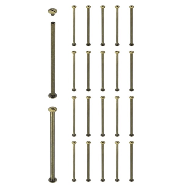 Uxcell 20 Conjuntos de Remaches Chicago Tornillos M5x100mm Metal Cabeza Phillips Clavo Remache Conectores para DIY Cinturón de Cuero Bolsa Artesanía Encuadernación de Libros, Bronce