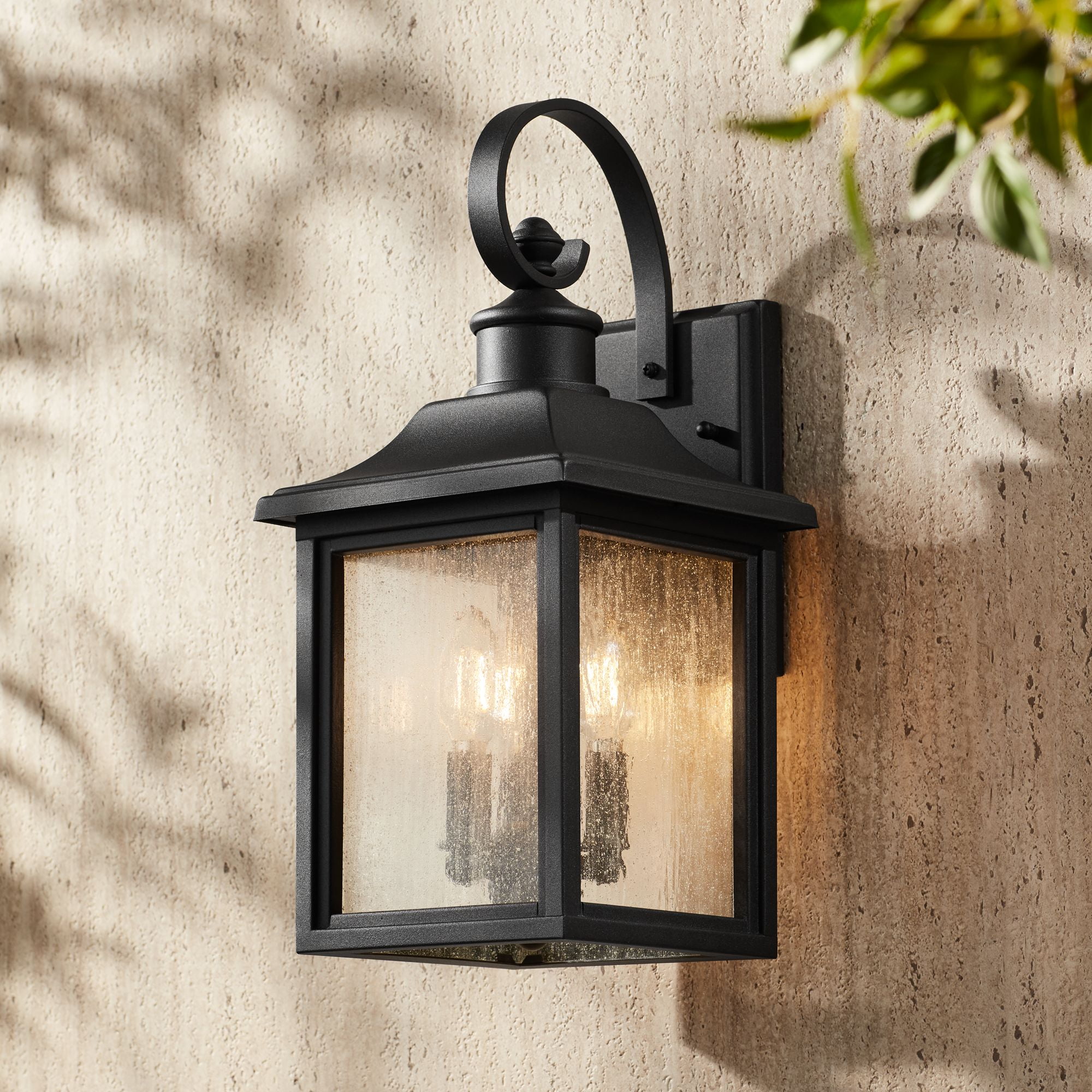John Timberland Moray Bay Mission Outdoor Wall Light Fixture Black 17 3/4" Clear Seedy Glass for Post Exterior Barn Deck House Porch Yard Posts Patio