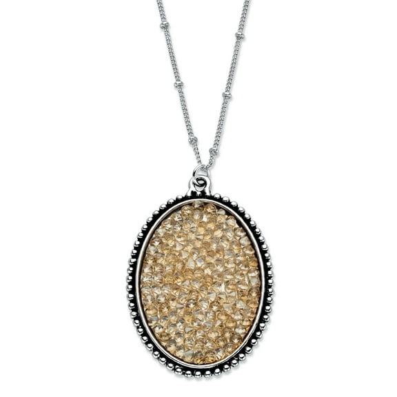 PalmBeach Jewelry Butterscotch Crystal Oval Cluster Pendant Necklace with Beaded Chain in Antiqued Silvertone 18"-20"