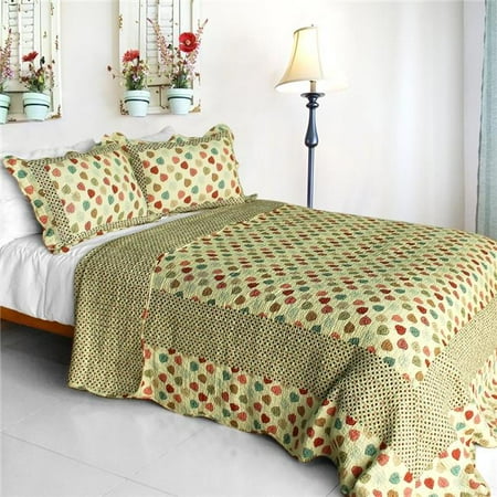 Colorful Quilts For Sale WB8156-23 Colorful Dots - Cotton 3 Pieces Vermicelli-Quilted Dots Patchwork Quilt Set Full & Queen Size - Blue ()