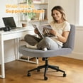thumbnail image 3 of Office Chair Armless Criss Cross Legged Chair with Wheels, Comfy Home Office Desk Chairs, Adjustable Swivel Padded Fabric Vanity Task Computer Chair,Gray, 3 of 7