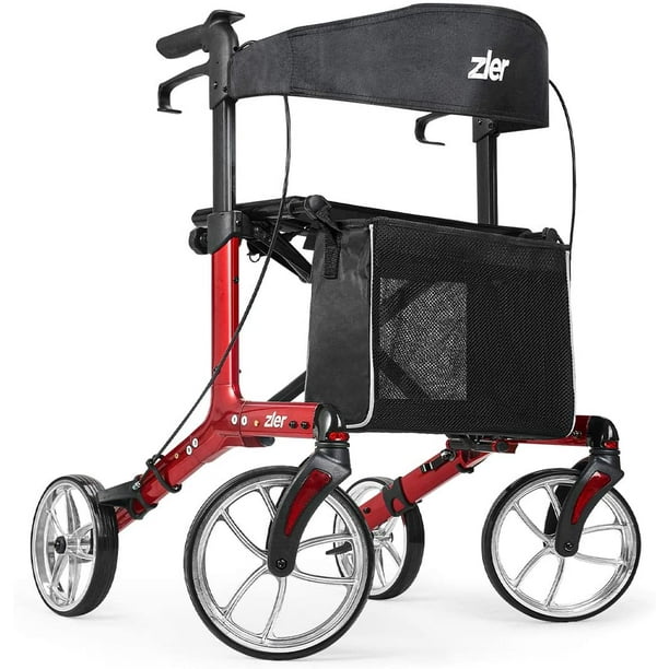 Zler Aluminum Rollator Walker with 10'' Wheels 300 lbs, Premium Folding