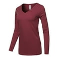 thumbnail image 2 of A2Y Women's Basic Solid Soft Cotton Long Sleeve V-neck Top T-shirt Cabernet 1XL, 2 of 3