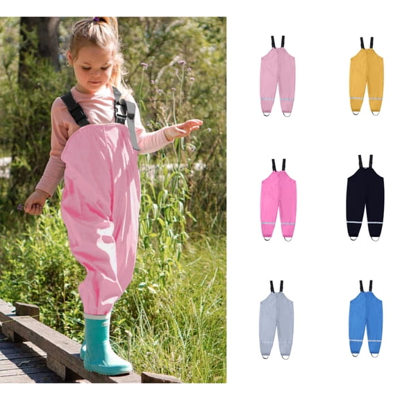 Toddler Rain Bib Pants - Kids Waterproof Suspender Dirty Proof Rain Wear for Boys Girls Pink 130