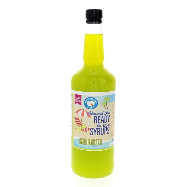 Jarabe para raspados y conos de nieve - Cuarto de galón (32 onzas líquidas) - Margarita - Elaborado con azúcar de caña 100 % pura sin OGM, sin jarabe de maíz - Botella de plástico reciclable sin BPA
