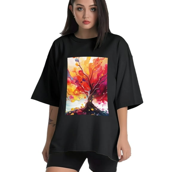 Plus Size Shirt for Women Black Tops for Women Short Sleeves Shirt for Women Tree 4 T Shirt Crewneck Shirt for Women XS