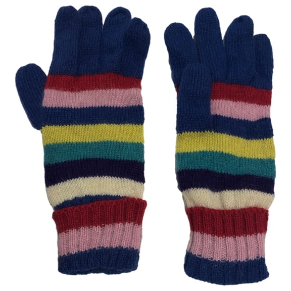 Womens Soft Blue Purple Pink Yellow & Red Stipe Angora Blend Gloves