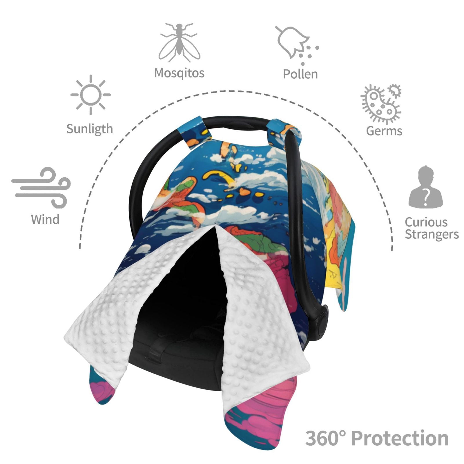 Car Seat Cover Baby - Colorful Whimsical Earth Breathable Infant Car Seat Cover for Baby Carseat, Lightweight Comfort Baby Essentials Must Haves Newborn Stuff for Girl Boy