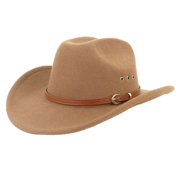Women Men Classic Felt Fedora Wide Brim Hat with Belt Buckle