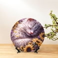 thumbnail image 6 of Yiaed Warm Sunflower Sleeping Cat Print Bone China Decorative Plate Ceramic Dinner Plates Art Crafts with Display Stand-8in, 6 of 6