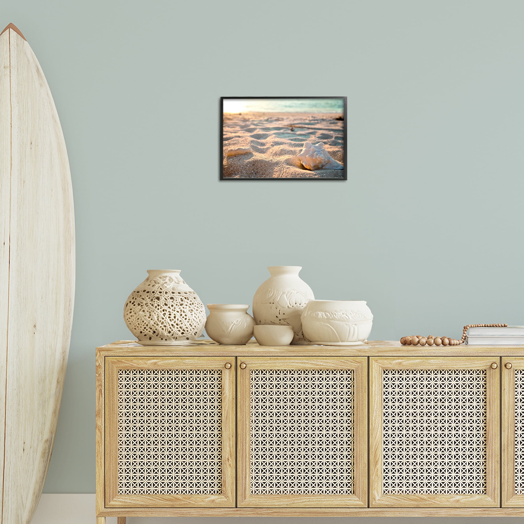 Stupell Industries Conch Shell in Sand Coastal Photography Black Framed Art Print Wall Art, 18 x 12
