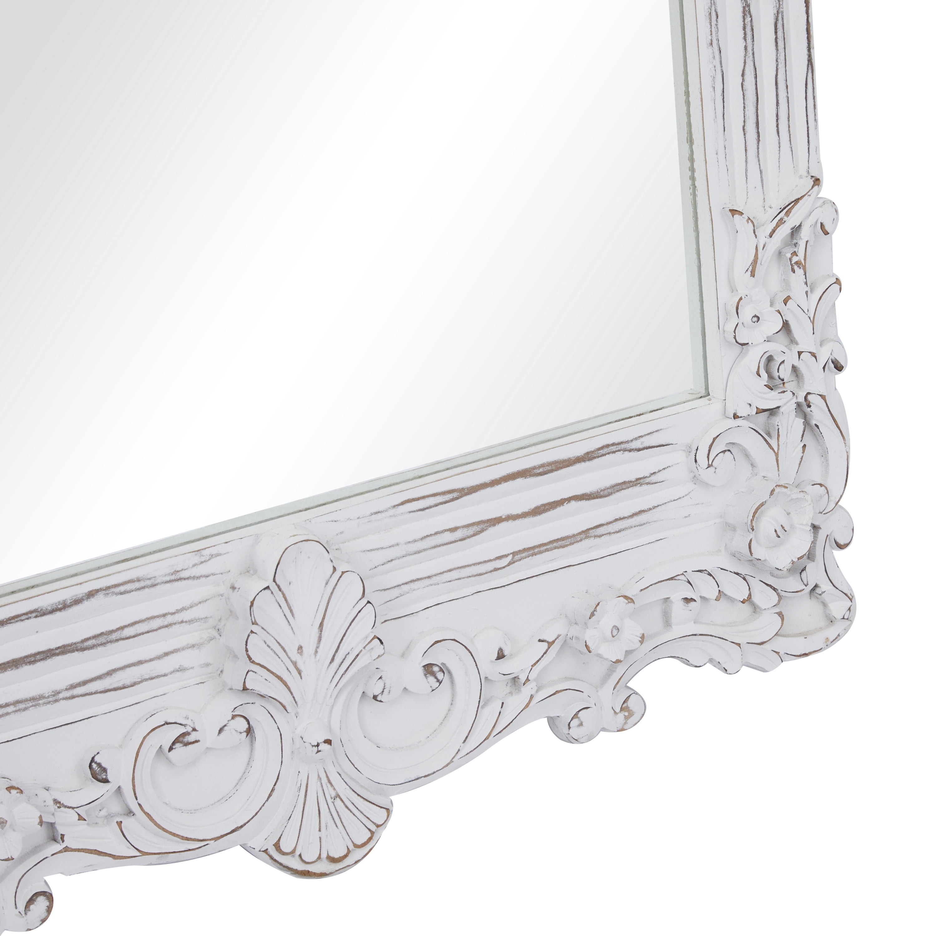 DecMode 36" x 77" White Intricately Carved Acanthus Floral Wall Mirror