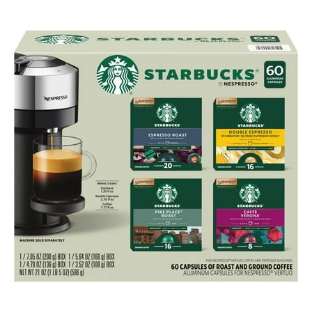 Starbucks Coffee and Espresso Capsules for Nespresso Variety Pack, 60 Count