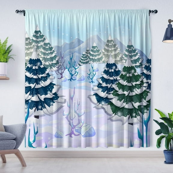 Modern Simple Style Curtains Christmas Tree Curtains Blackout Curtains Suitable for Room Bedroom Decoration Christmas Gifts(Rod pocket)