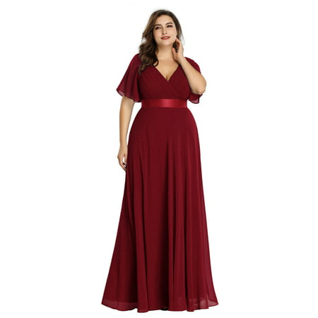 Ever-Pretty Womens Chiffon Long Formal Evening Dresses for Women 98902 Burgundy (Best Evening Dress For Plus Size Glamour)
