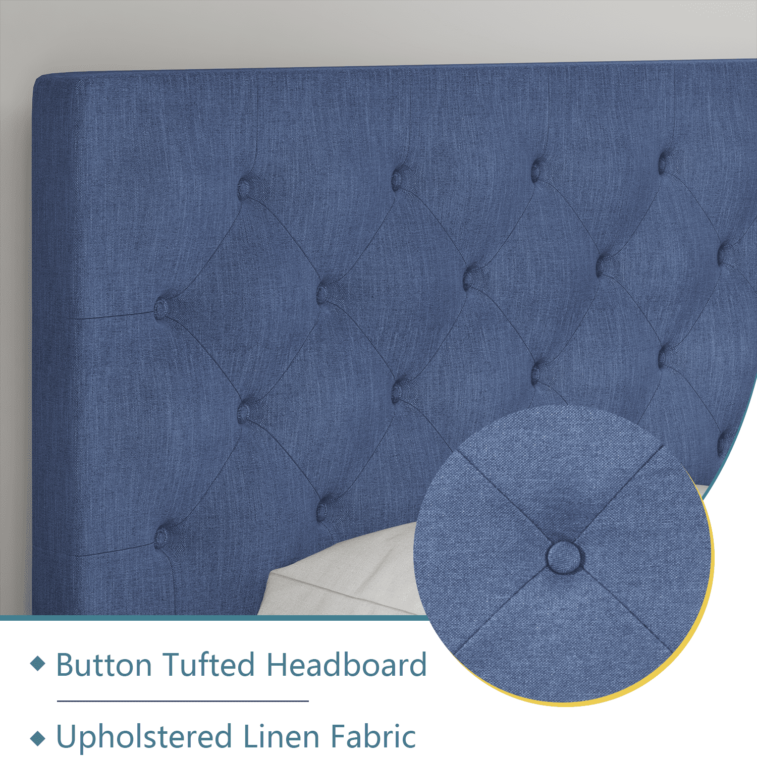 4 Ever Winner King Size Bed Frame, Upholstered Platform Bed with Headboard, Button Tufted Headboard, Blue