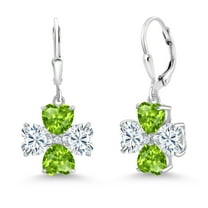 Gem Stone King 925 Sterling Silver White Moissanite and Green Peridot Dangle Earrings for Women (6.28 Cttw, Gemstone, Heart Shape 6MM)