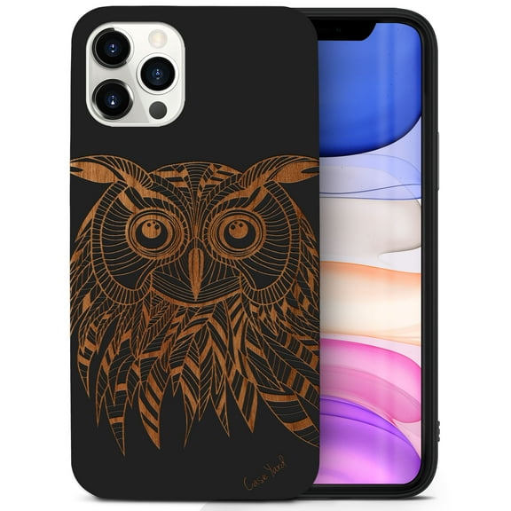 Case Yard Wooden Case for iPhone-11-Pro-Max Soft TPU Silicone cover Slim Fit Shockproof Wood Protective Phone Cover for Girls Boys Men and Women Supports Wireless Charging Owl Design