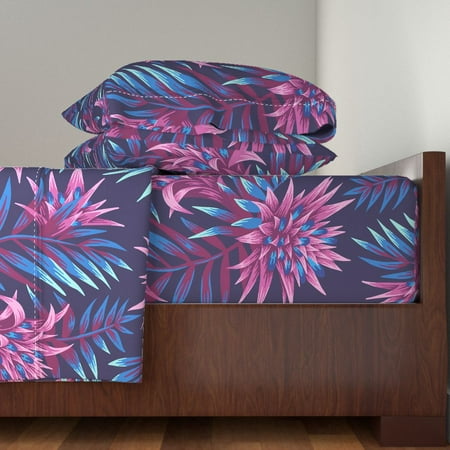 Floral Bright Botanical Floral Summer 100% Cotton Sateen Sheet Set by