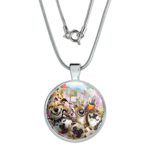 Pet Animals Selfie Dogs Cats Rabbit Hamster Guinea Pig 1" Pendant with Sterling Silver Plated Chain