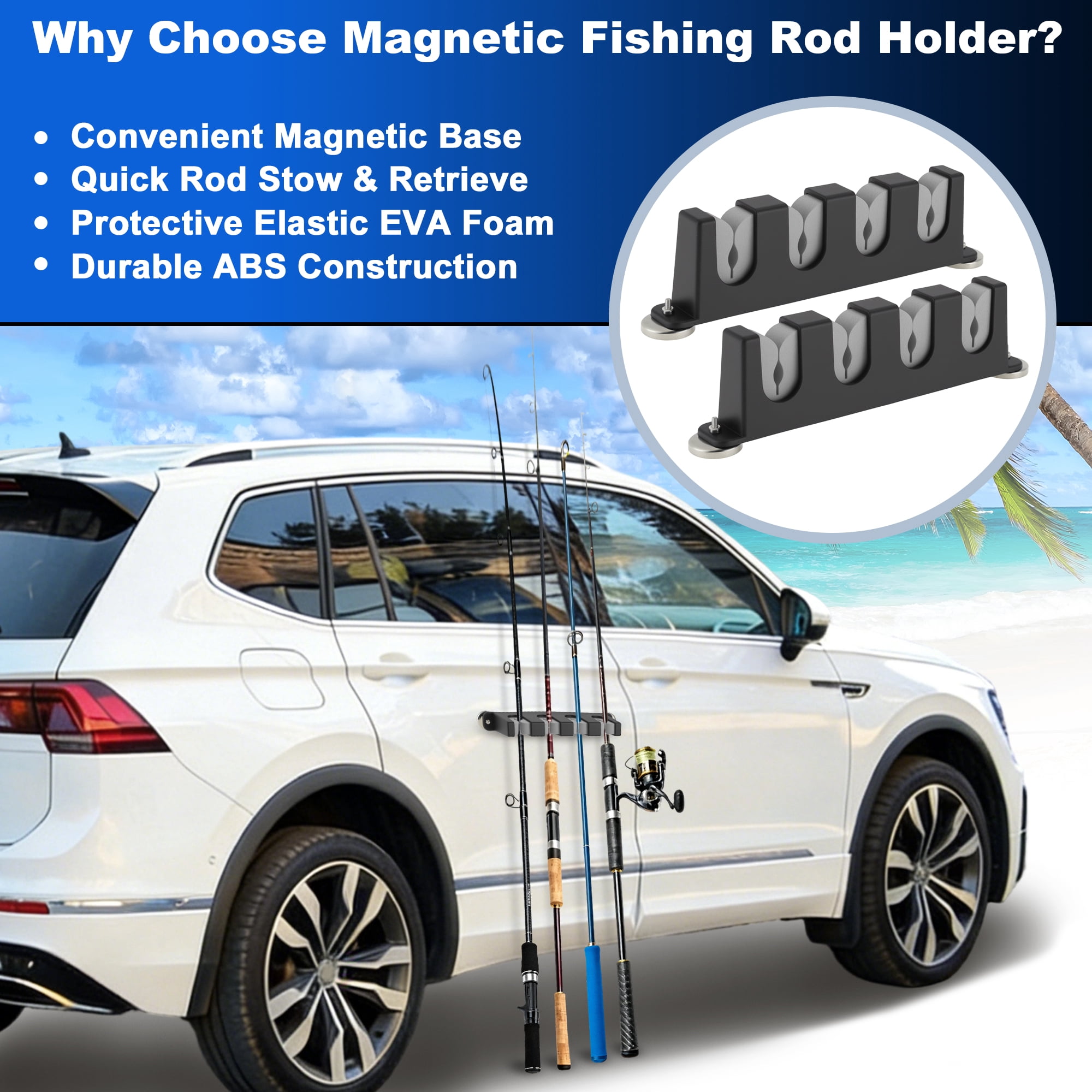 Unique Bargains Magnetic Fishing Rod Holder for Car Black + Grey 4 Rods 2 Pcs