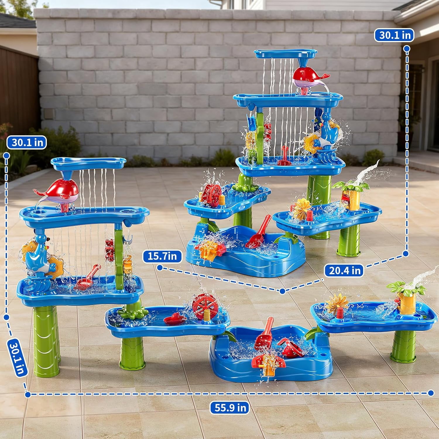 3-Tier 4 Areas Water Table for Kids 3-5, Summer Outdoor Beach Sensory Activity Playset Kids Sand and Water Table Toys, Birthday Gifts for Boys and Girls 3 4 5 6 7 8