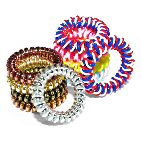 Spiral Hair Ties, Coil Hair Ties, Phone Cord Hair Ties, Hair Coils - 10 pieces,Metallic Hair Ties, Multi Color Hair Ties, Hair ties for girls and women