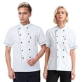 thumbnail image 6 of Gyexs Unisex Short Sleeve Chef Coat Jacket for Women Lightweight Cardigan Soft Comfortable Open Front Knit Sweater (White, Size XXXL), 6 of 9