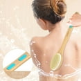 thumbnail image 2 of Exfoliante corporal de bambú con mango largo, cepillo de espalda de doble cara con cerdas duras y suaves, herramienta de limpieza profunda y exfoliante para uso húmedo o seco, agarre antideslizante y, 2 of 5