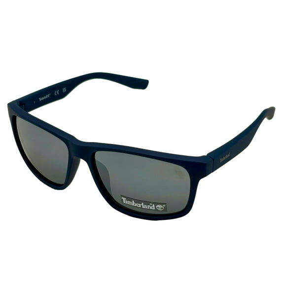 Timberland Matte Blue Mens Plastic Rectangle Sunglass, Flash Lens TB7256. 91C