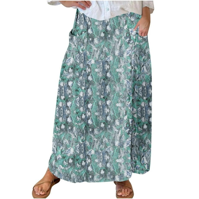 COM1950s Jupe Mi-Mollet, Jupe Plissée à Taille Élastique Imprimée pour Femmes avec Jupe Mi-Mollet
