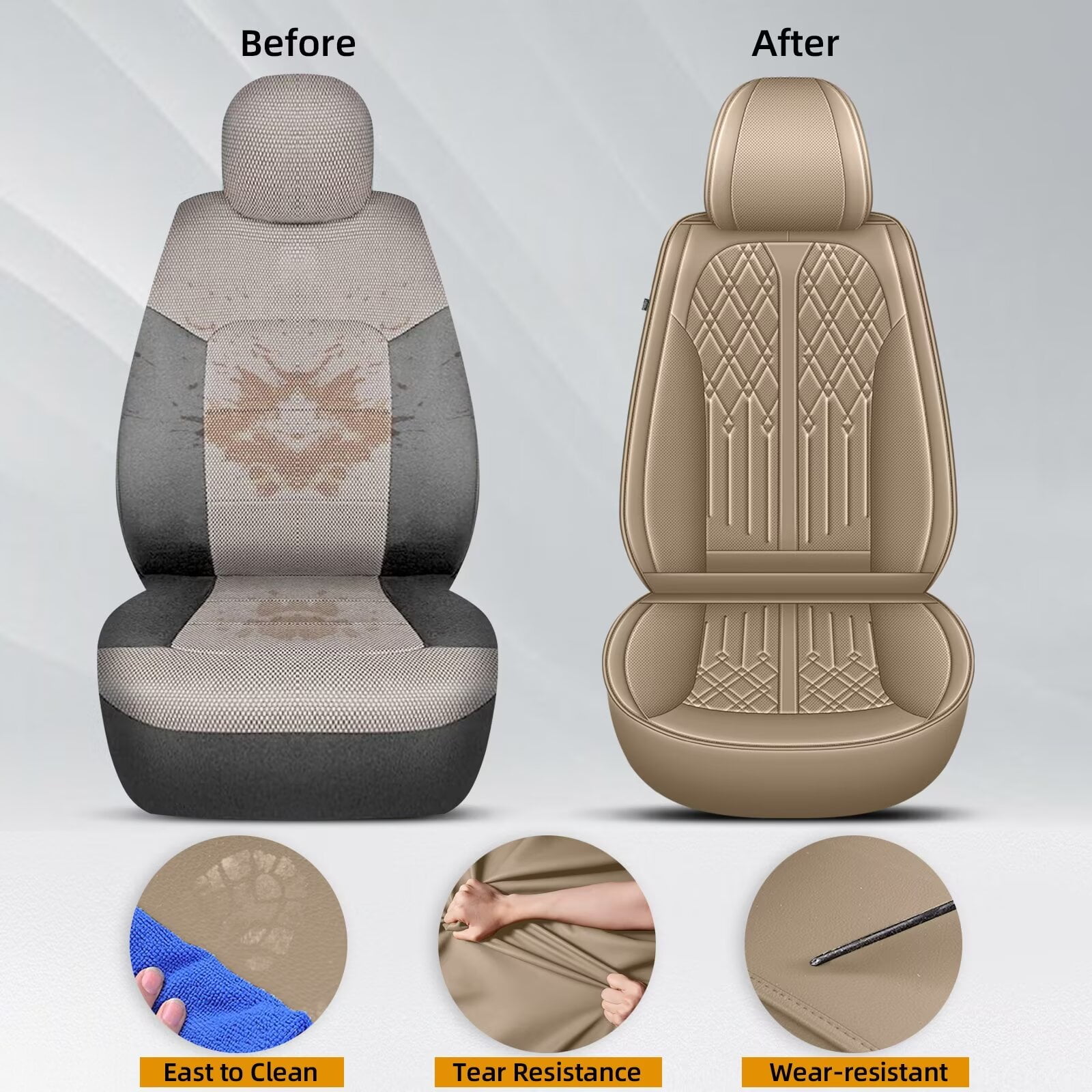 DIKSOAKR Seat Covers Fit for Toyota Camry 2012-2024 2025 Full Set Leather Seat Covers Breathable Waterproof Vehicle Seat Cushion (2 Row 5 Seat, Beige)