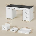thumbnail image 2 of 60'' Farmhouse Executive Desk with Drawers, Home Office Desk with Power Outlet & Keyboard Tray, Wood Computer Desk with File Drawer & Slide-Out Storage Shelves, Writing Desk for Work, White, 2 of 9