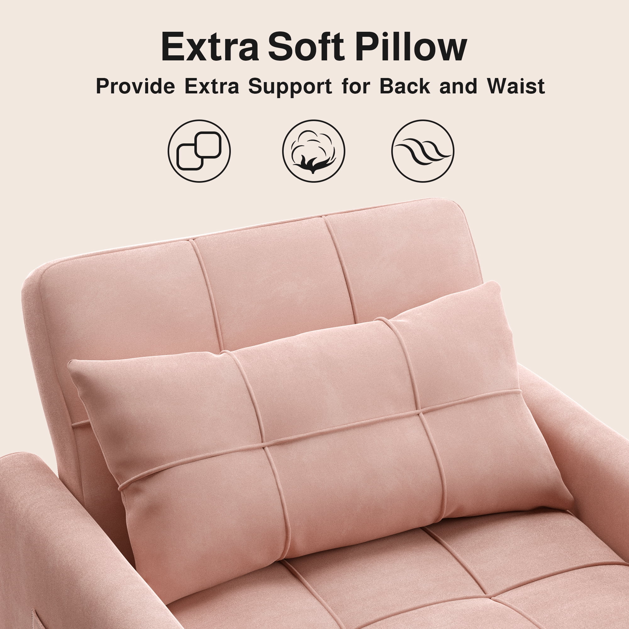 3-in-1 Convertible Sleeper Chair, Lightweight Foldable Sofa Bed for Small Spaces, Linen Upholstery, Pink