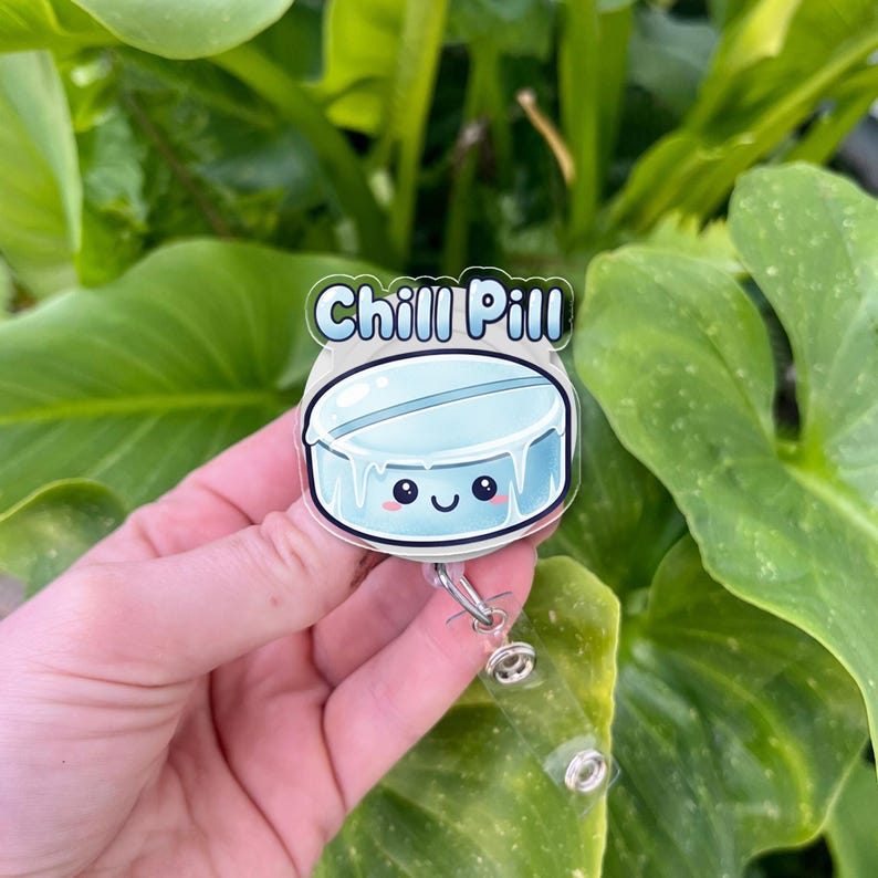 TiniDecor Chill Pill Nurse Badge Reel, Blue Retractable ID Holder, Cute Gift for RN, Med Student