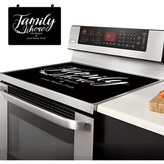 Electric Stove Cover 20.47x28.35" Stove Top Cover for Electric Stove Foldable Glass Cooktop Protector Non-Slip Top Protector Mat for Electric Stove Washer and Dryer (Family Theme)