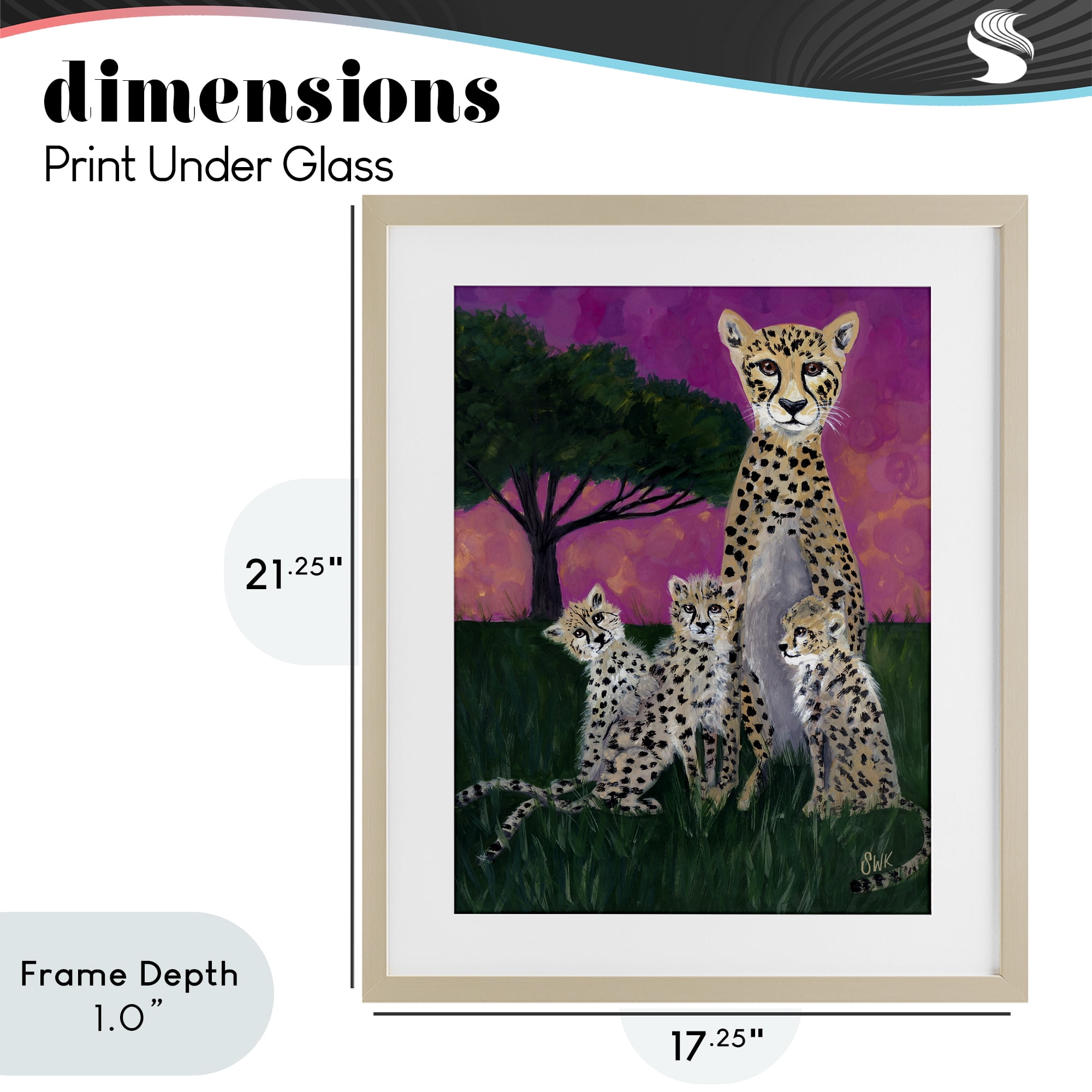 Stupell Industries Mama Cheetah & Her Cubs Birch Framed Print Under Glass, design by Sarah Waldron Kimball