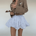 thumbnail image 4 of Falda Acampanada con Cintura Elástica y Rayas para Mujer, Minifalda Abullonada, Color , Talla M, 4 of 9