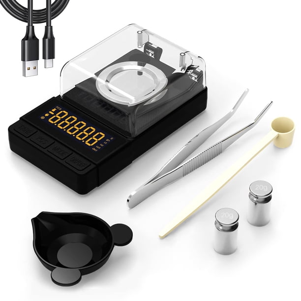 Maxus Báscula Digital De Miligramos 50 G/0,001 G Báscula Compacta De Mg Con Peso De Calibración De 20 G Y Accesorios Báscula De Polvo Negro Para Recargar