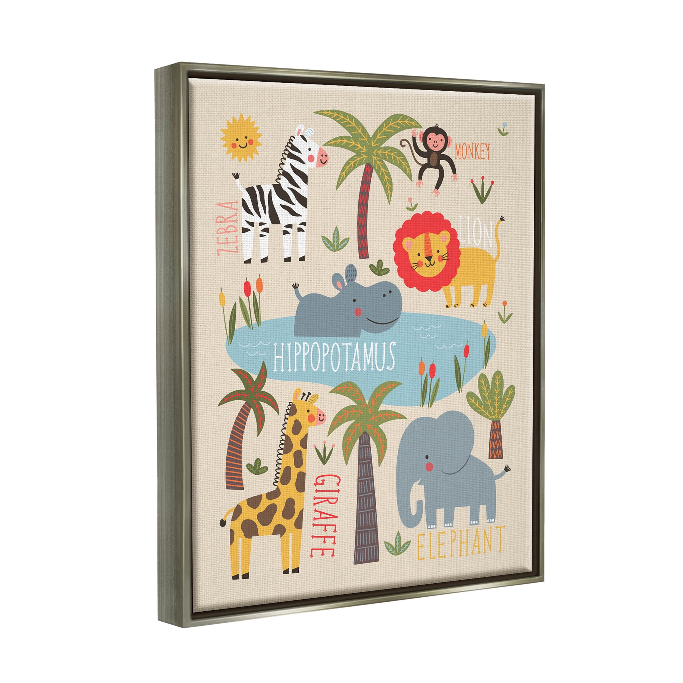 Jungle Wildlife Animals Safari Animals & Insects Graphic Art Luster Gray Framed Art Print Wall Art