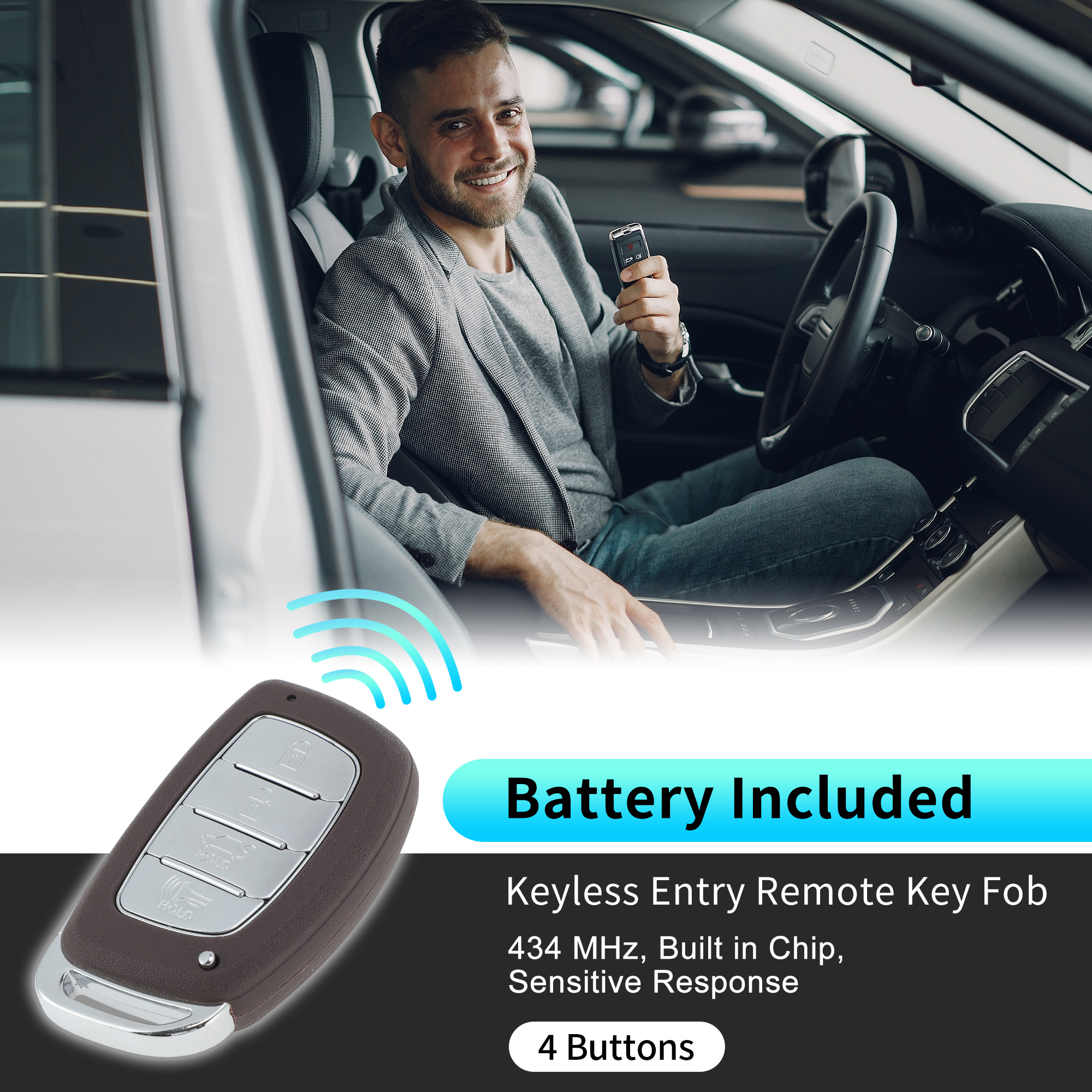 CQOFD00120 434 MHz Replacement Keyless Entry Remote Smart Key Fob for Hyundai Sonata 2018 2019 No.95440-C1500/95440-C1500NNA/95440-C2500 4 Buttons