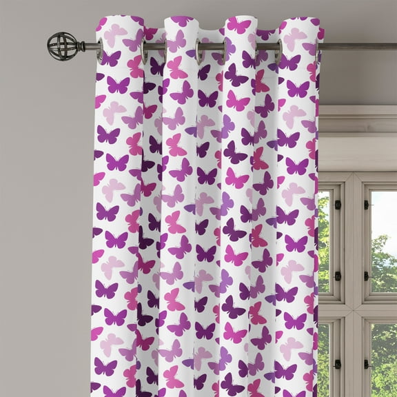 Ambesonne Butterfly Grommet Curtain Single Panel, Abstract Retro Spring, 50"x60", White Brown and Grey