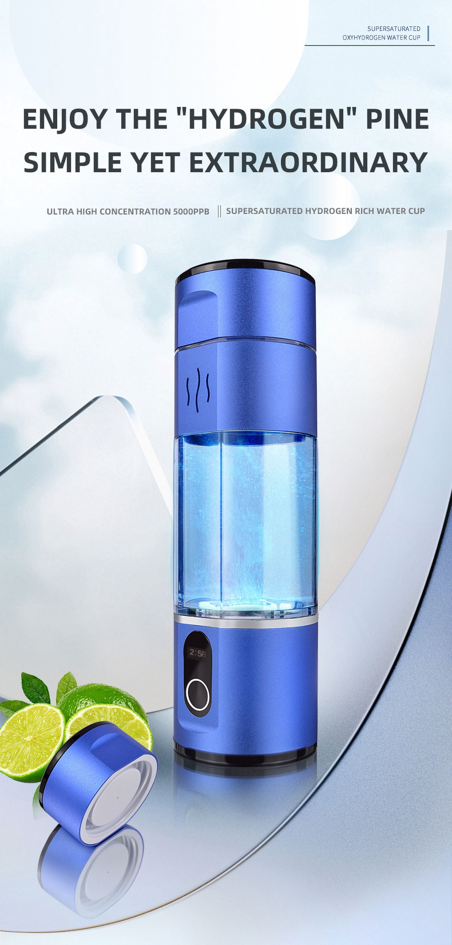 ALKA 210 mL Hydrogen Rich Water Bottle Generator, Portable Water Maker