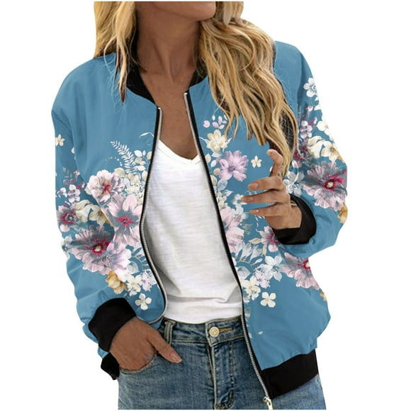 Pisexur Womens Jacket Windbreaker Jacket Trench Coats Fall Jackets Women's Casual Fashion Printed Pocket Zippered Coat