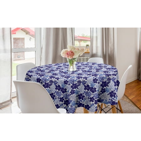 

Botanical Round Tablecloth Monstera Leaves Hibiscus Flowers Palm Tropical Plants Boho Hippie Circle Table Cloth Cover for Dining Room Kitchen Decor 60 Indigo Violet Blue White by Ambesonne