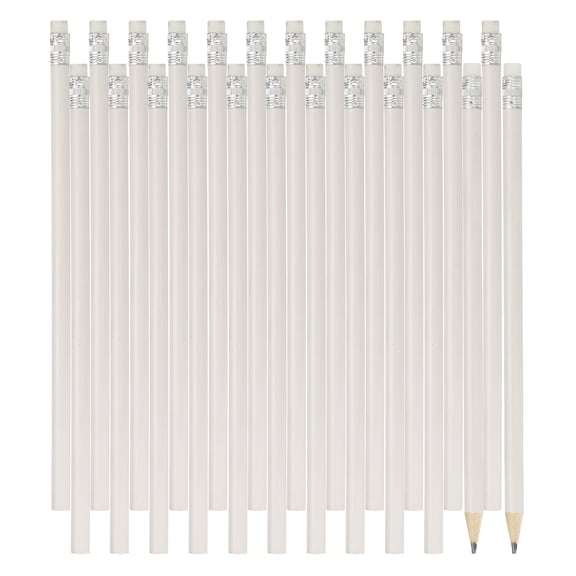 Uxcell Round Wooden Pencils Bulk, 24 Pack HB Graphite Pencils with Eraser for Office Supplies, Engineering Marking Writing Art Drawing Supplies, White