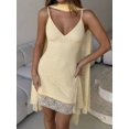 thumbnail image 3 of Womens Yellow Lace Slip Mini Dress With Halter Scarf V-Neck Summer Sundress, 3 of 8