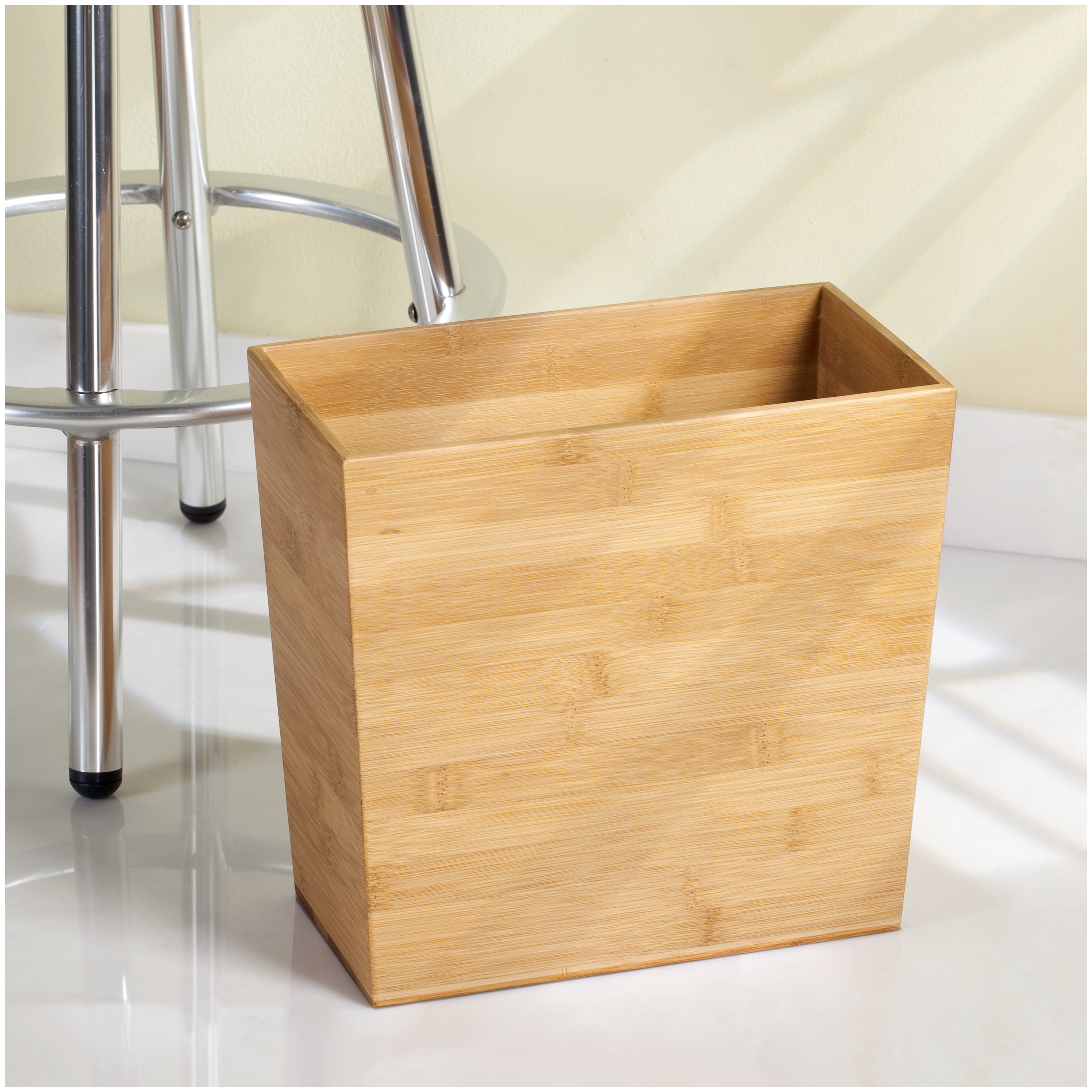 iDesign Formbu Bathroom Trash Can, Small MDF Rectangular Open Top Garbage Bin, 2 Pack, Natural